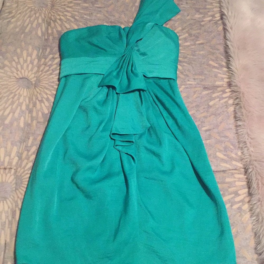 BCBG emerald one shoulder dress